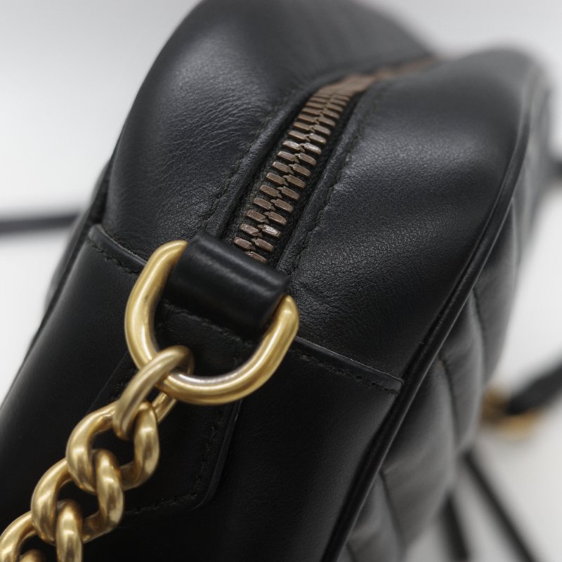 Gucci 古馳 GG Marmont 經典黑色 小牛皮 鏈條拉鍊肩背相機包-17