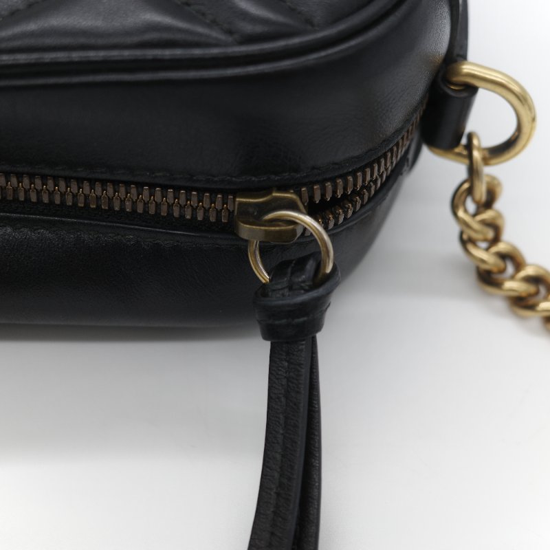 Gucci 古馳 GG Marmont 經典黑色 小牛皮 鏈條拉鍊肩背相機包-19