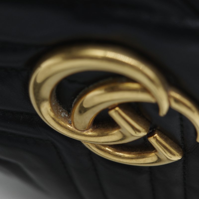 Gucci 古馳 GG Marmont 經典黑色 小牛皮 鏈條拉鍊肩背相機包-28