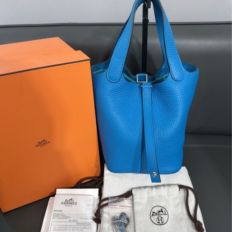 Hermes愛馬仕 Picotin18菜籃子手提包，B3坦桑尼亞藍，銀扣 A刻