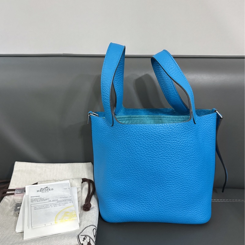 Hermes愛馬仕 Picotin18菜籃子手提包，B3坦桑尼亞藍，銀扣 A刻-2
