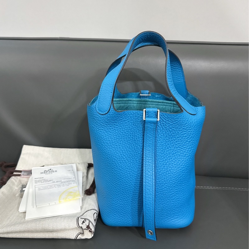 Hermes愛馬仕 Picotin18菜籃子手提包，B3坦桑尼亞藍，銀扣 A刻-3