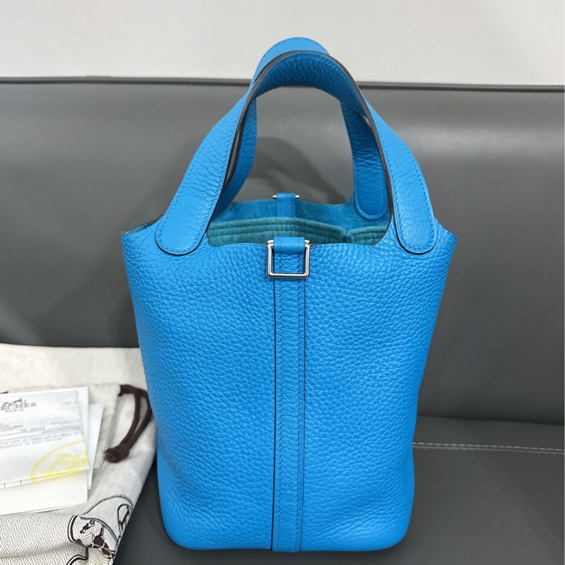 Hermes愛馬仕 Picotin18菜籃子手提包，B3坦桑尼亞藍，銀扣 A刻-4