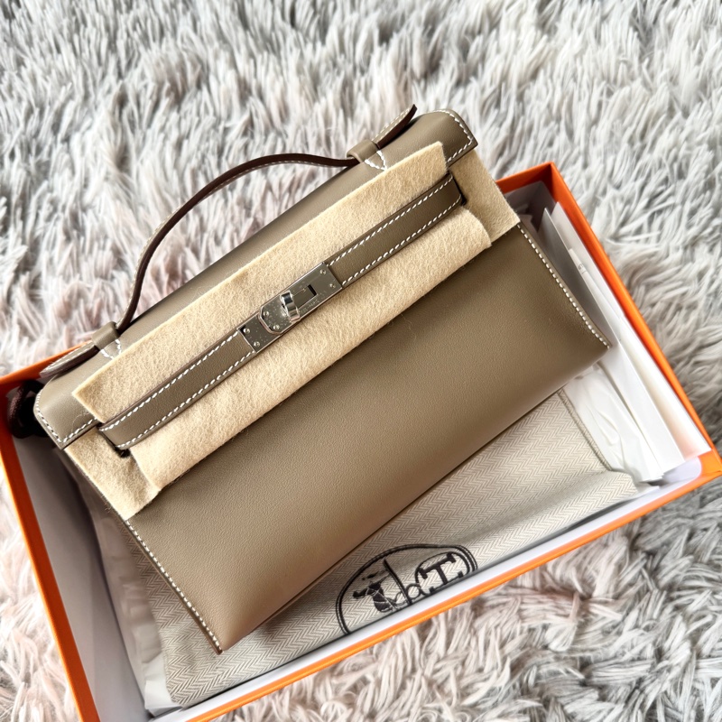 HERMES Mini Kelly Pochette 一代 Swift皮革 大象灰 銀扣 G刻-0