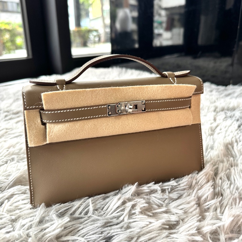 HERMES Mini Kelly Pochette 一代 Swift皮革 大象灰 銀扣 G刻-1