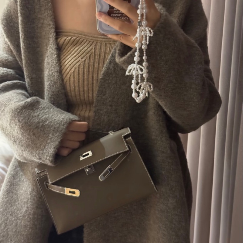 HERMES Mini Kelly Pochette 一代 Swift皮革 大象灰 銀扣 G刻-6
