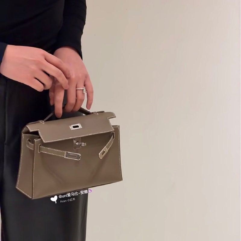 HERMES Mini Kelly Pochette 一代 Swift皮革 大象灰 銀扣 G刻-7