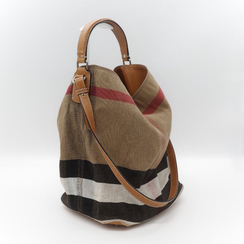 Burberry 巴寶莉 Ashby 中款 經典格紋 帆布水桶包-1