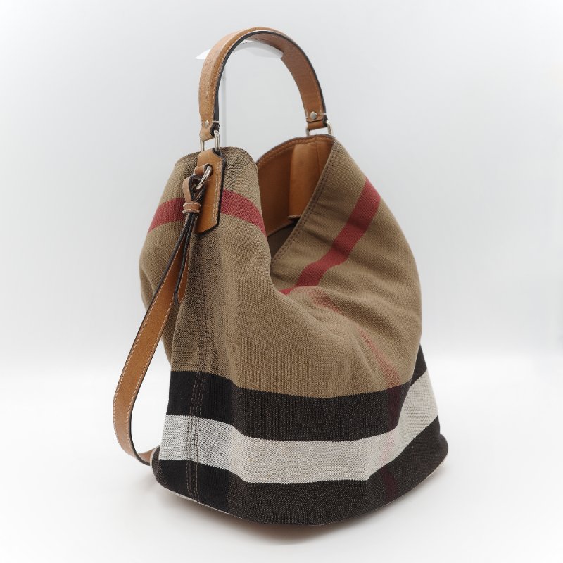 Burberry 巴寶莉 Ashby 中款 經典格紋 帆布水桶包-3