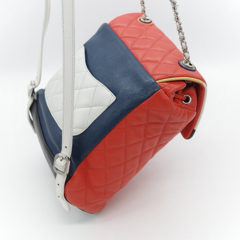 Chanel 香奈兒 Urban Spirit 紅色 菱格紋絎縫小羊皮 大尺寸雙 C 標誌 皮穿鏈條後背包-6