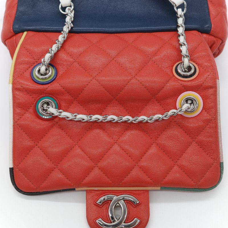 Chanel 香奈兒 Urban Spirit 紅色 菱格紋絎縫小羊皮 大尺寸雙 C 標誌 皮穿鏈條後背包-29