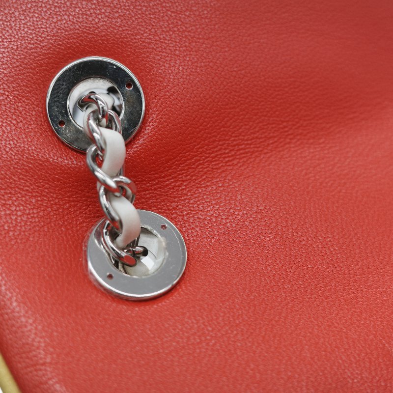 Chanel 香奈兒 Urban Spirit 紅色 菱格紋絎縫小羊皮 大尺寸雙 C 標誌 皮穿鏈條後背包-35