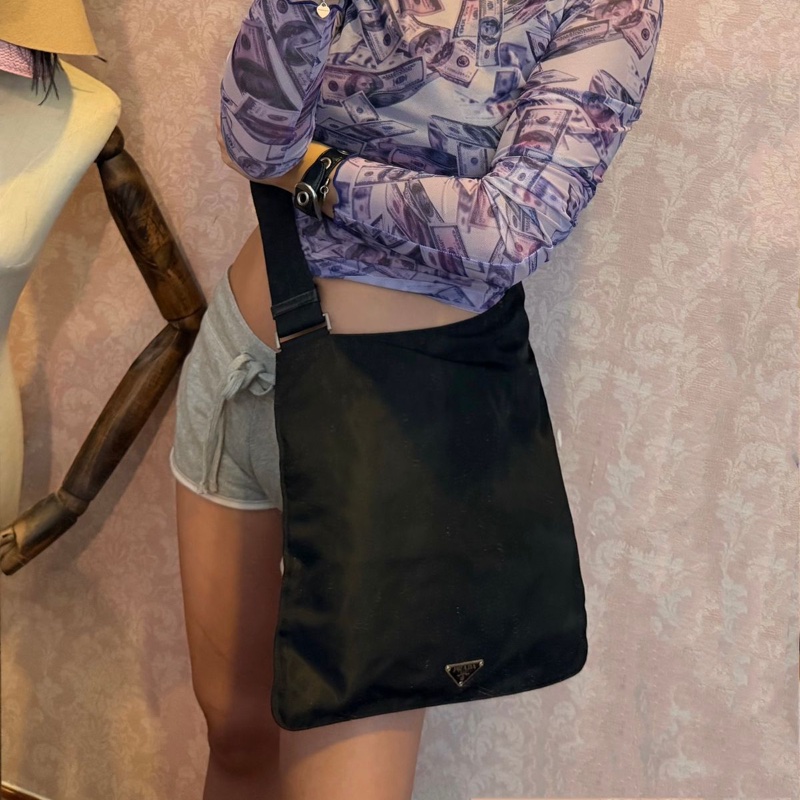 普拉特 斜挎包  皮革肩帶  肩背  斜挎  prada black黑色 nylon /leather crossbody bag-1