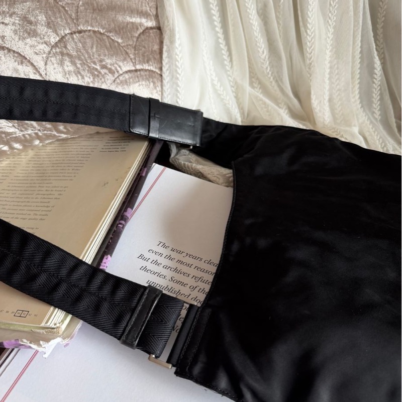 普拉特 斜挎包  皮革肩帶  肩背  斜挎  prada black黑色 nylon /leather crossbody bag-3