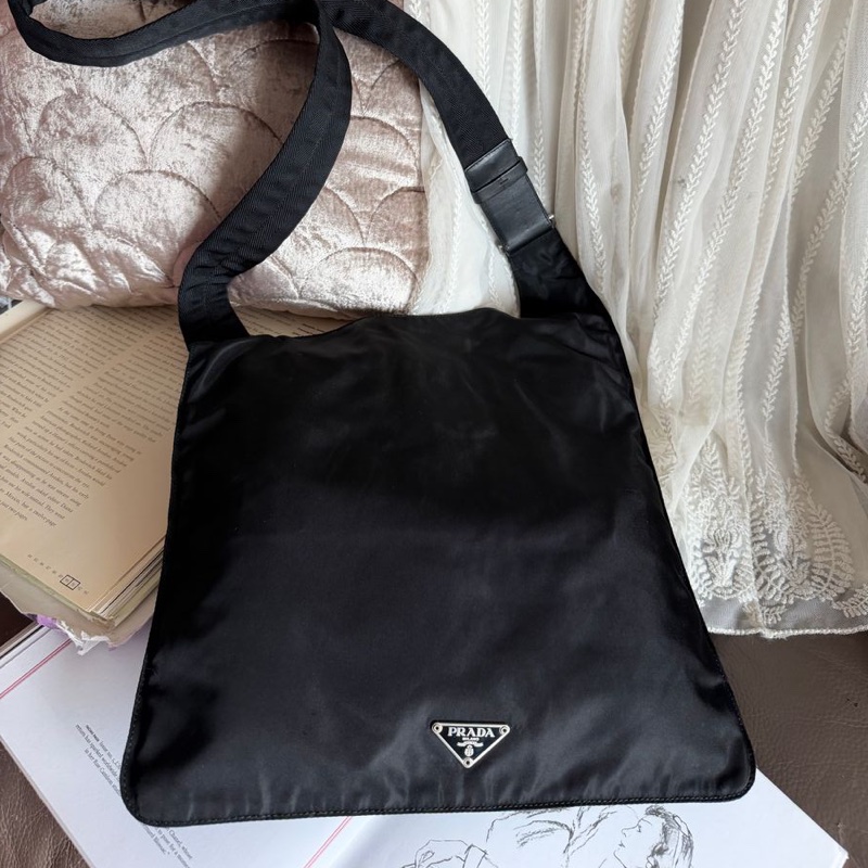 普拉特 斜挎包  皮革肩帶  肩背  斜挎  prada black黑色 nylon /leather crossbody bag-5