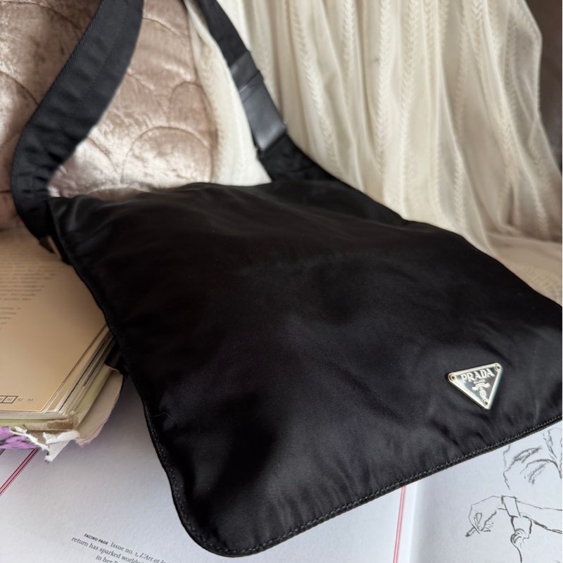 普拉特 斜挎包  皮革肩帶  肩背  斜挎  prada black黑色 nylon /leather crossbody bag-13