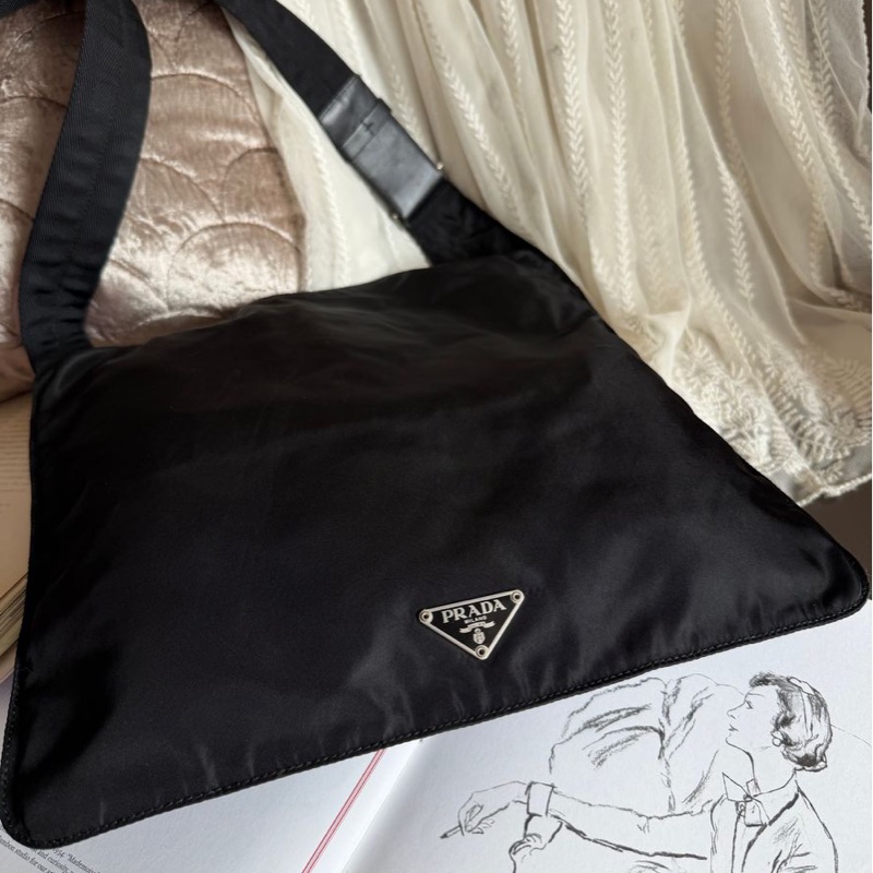 普拉特 斜挎包  皮革肩帶  肩背  斜挎  prada black黑色 nylon /leather crossbody bag-14