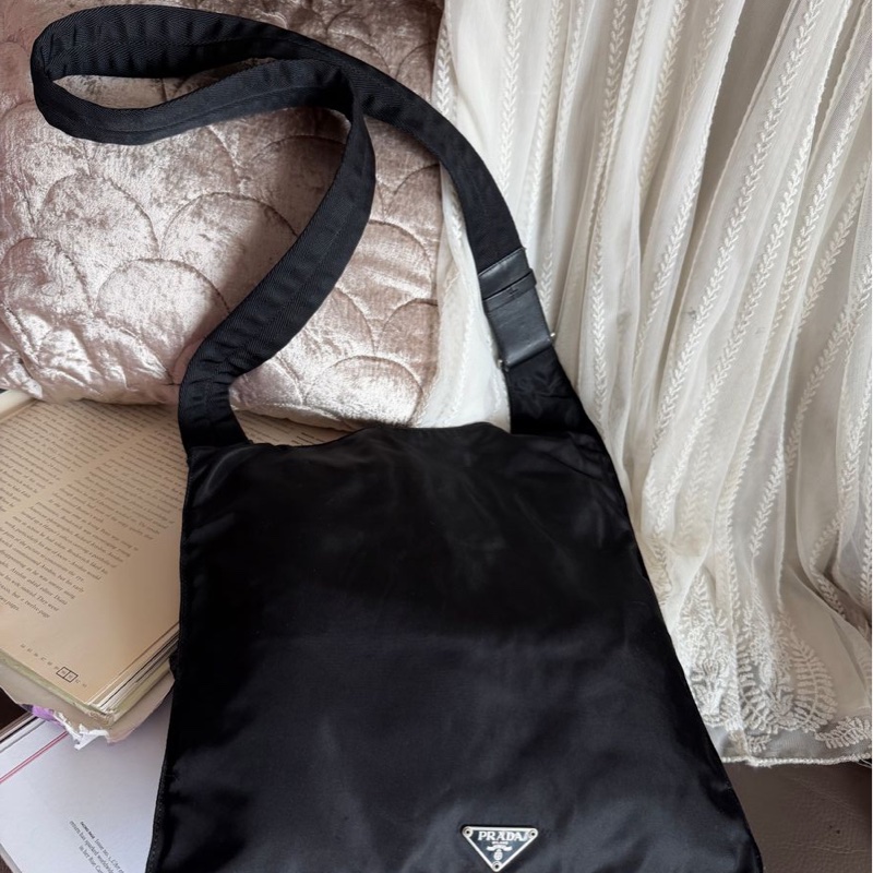 普拉特 斜挎包  皮革肩帶  肩背  斜挎  prada black黑色 nylon /leather crossbody bag-16