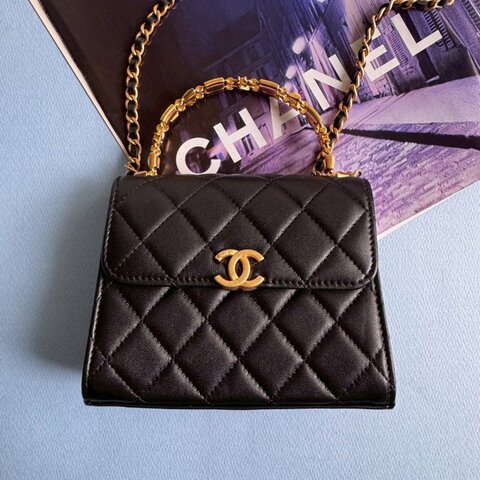 💖拍照必出片 Chanel 黑色羊皮 mini Kelly金鏈包