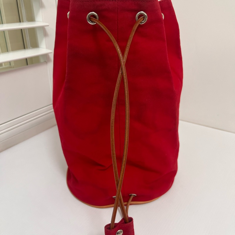 Hermes 愛馬仕 棉質帆布牛皮飾邊抽繩側背水桶包-2