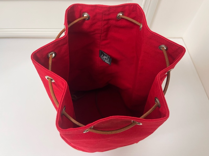 Hermes 愛馬仕 棉質帆布牛皮飾邊抽繩側背水桶包-3