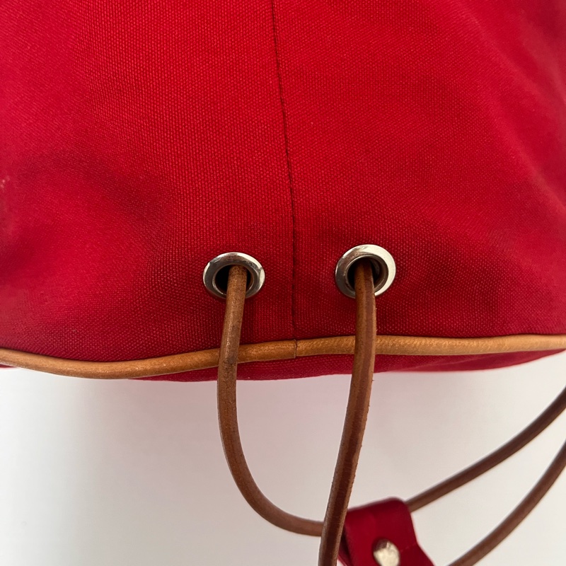 Hermes 愛馬仕 棉質帆布牛皮飾邊抽繩側背水桶包-5