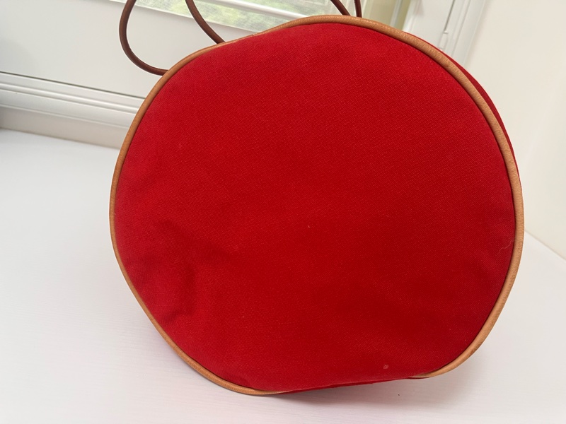 Hermes 愛馬仕 棉質帆布牛皮飾邊抽繩側背水桶包-8