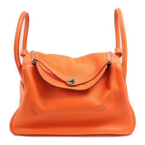 HERMES 【Hermes Fair】Clemence皮革Lindy 34銀扣手挽肩背兩用袋Orange Poppy