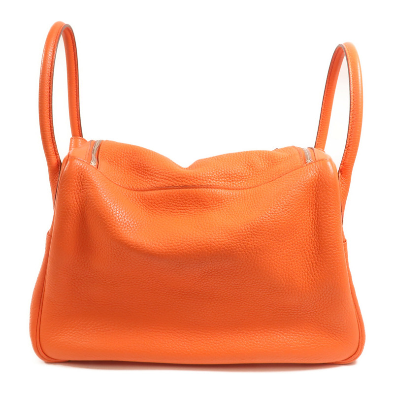 HERMES 【Hermes Fair】Clemence皮革Lindy 34銀扣手挽肩背兩用袋Orange Poppy-1