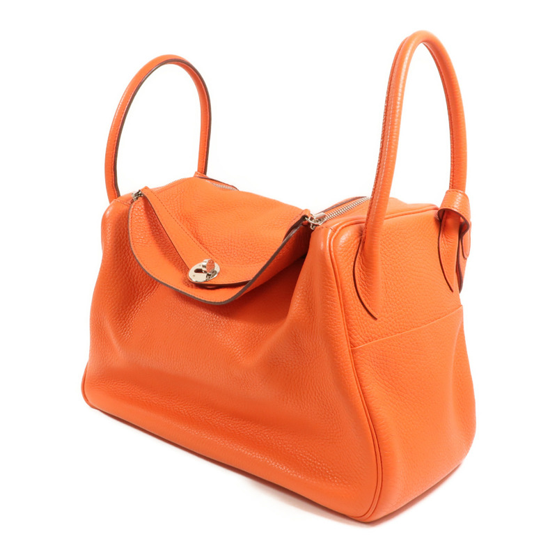 HERMES 【Hermes Fair】Clemence皮革Lindy 34銀扣手挽肩背兩用袋Orange Poppy-2