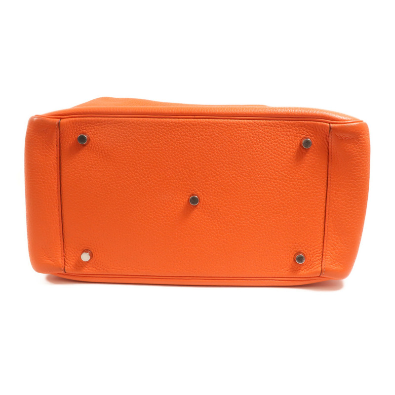 HERMES 【Hermes Fair】Clemence皮革Lindy 34銀扣手挽肩背兩用袋Orange Poppy-3