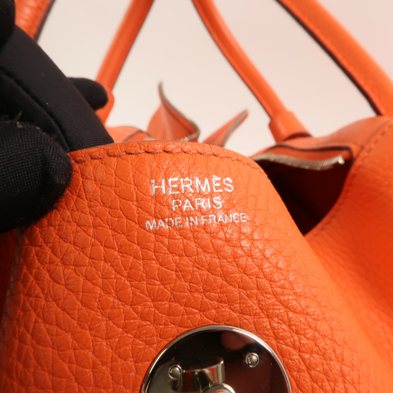HERMES 【Hermes Fair】Clemence皮革Lindy 34銀扣手挽肩背兩用袋Orange Poppy-5