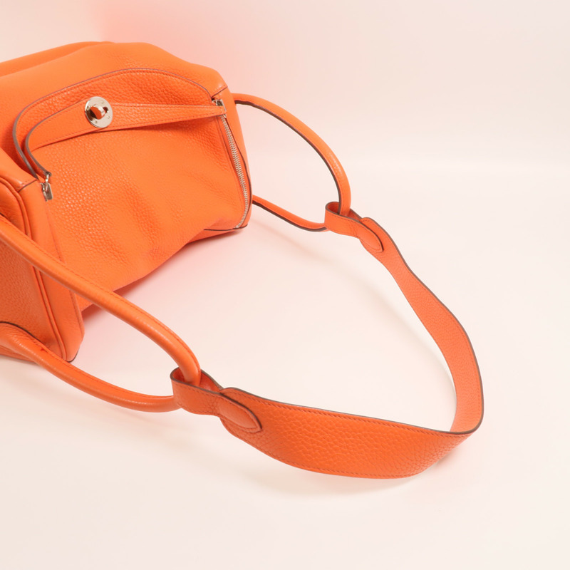 HERMES 【Hermes Fair】Clemence皮革Lindy 34銀扣手挽肩背兩用袋Orange Poppy-7