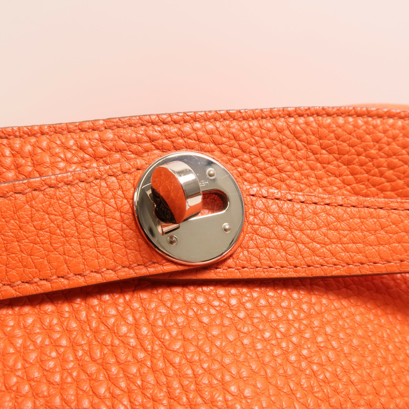 HERMES 【Hermes Fair】Clemence皮革Lindy 34銀扣手挽肩背兩用袋Orange Poppy-8