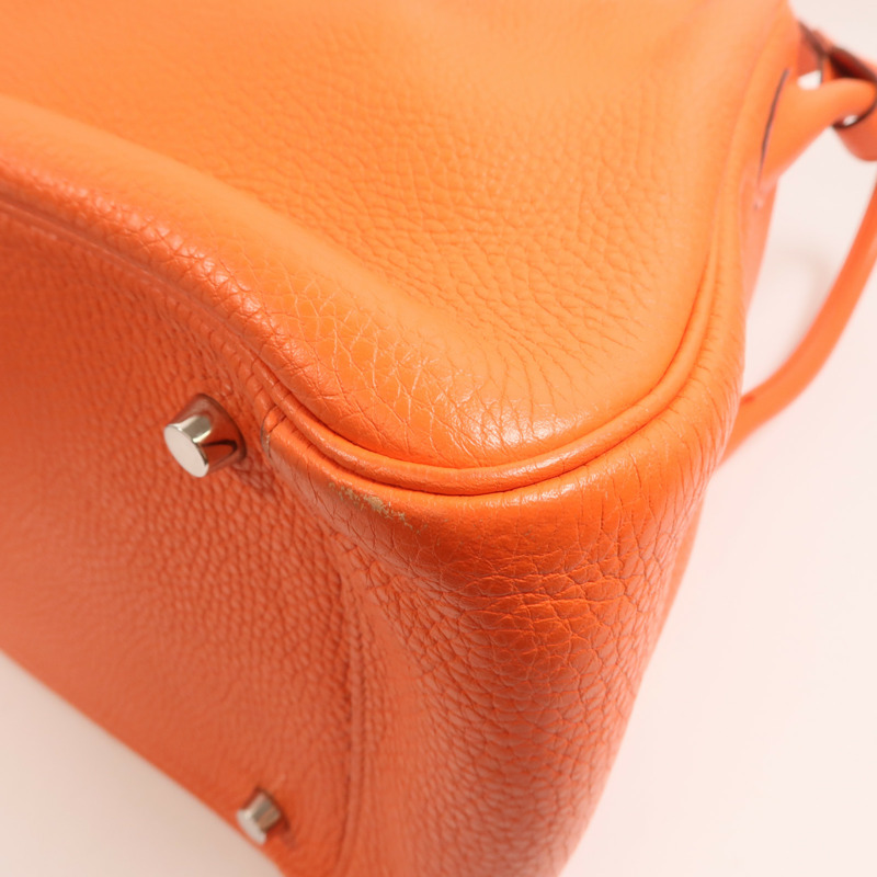 HERMES 【Hermes Fair】Clemence皮革Lindy 34銀扣手挽肩背兩用袋Orange Poppy-9