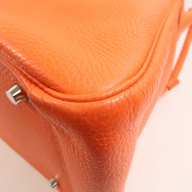 HERMES 【Hermes Fair】Clemence皮革Lindy 34銀扣手挽肩背兩用袋Orange Poppy-11