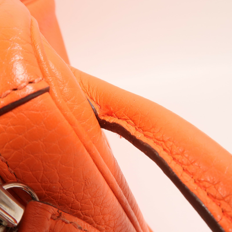 HERMES 【Hermes Fair】Clemence皮革Lindy 34銀扣手挽肩背兩用袋Orange Poppy-14
