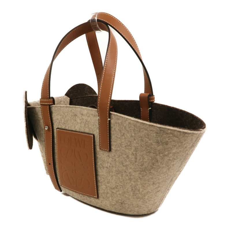 LOEWE 羊毛Basket Bag銀扣手挽袋-2