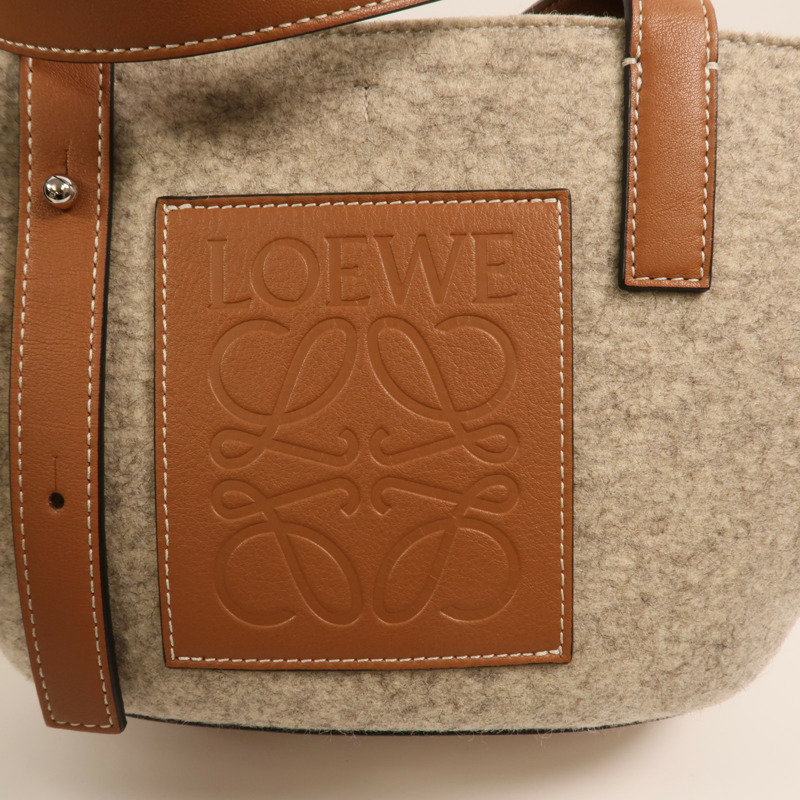 LOEWE 羊毛Basket Bag銀扣手挽袋-7