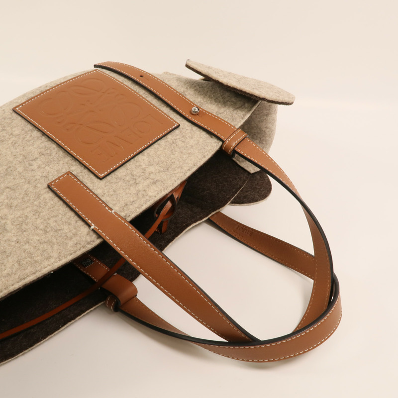 LOEWE 羊毛Basket Bag銀扣手挽袋-9