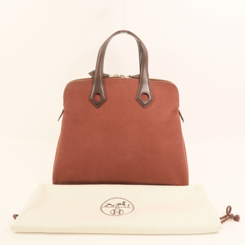 HERMES 帆布Heeboo Bag銀扣手挽袋Bordeaux-8
