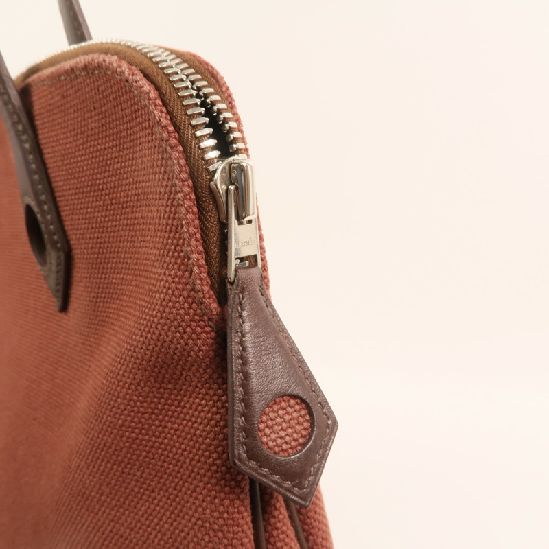 HERMES 帆布Heeboo Bag銀扣手挽袋Bordeaux-9