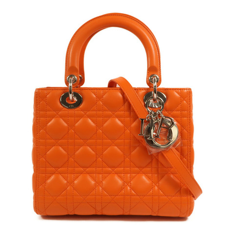 Dior 羊皮皮革Lady Dior Medium銀扣手挽肩背兩用袋