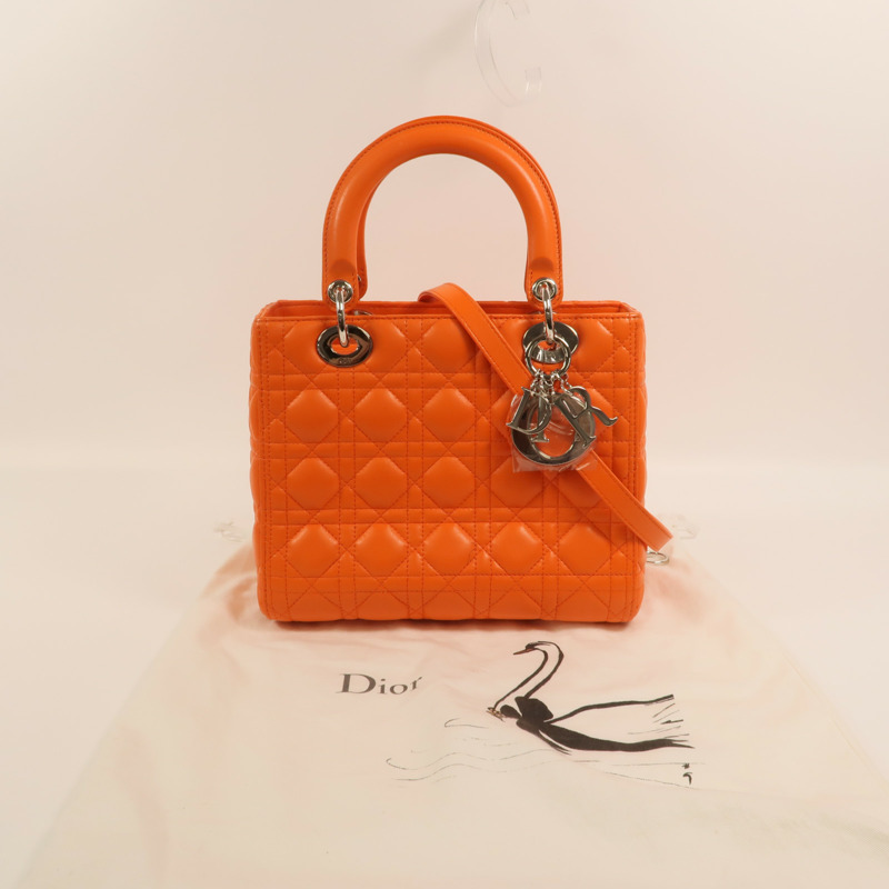 Dior 羊皮皮革Lady Dior Medium銀扣手挽肩背兩用袋-11