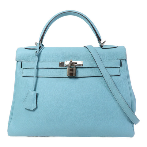 HERMES Clemence皮革Kelly 32手挽肩背兩用袋Bleu Atoll