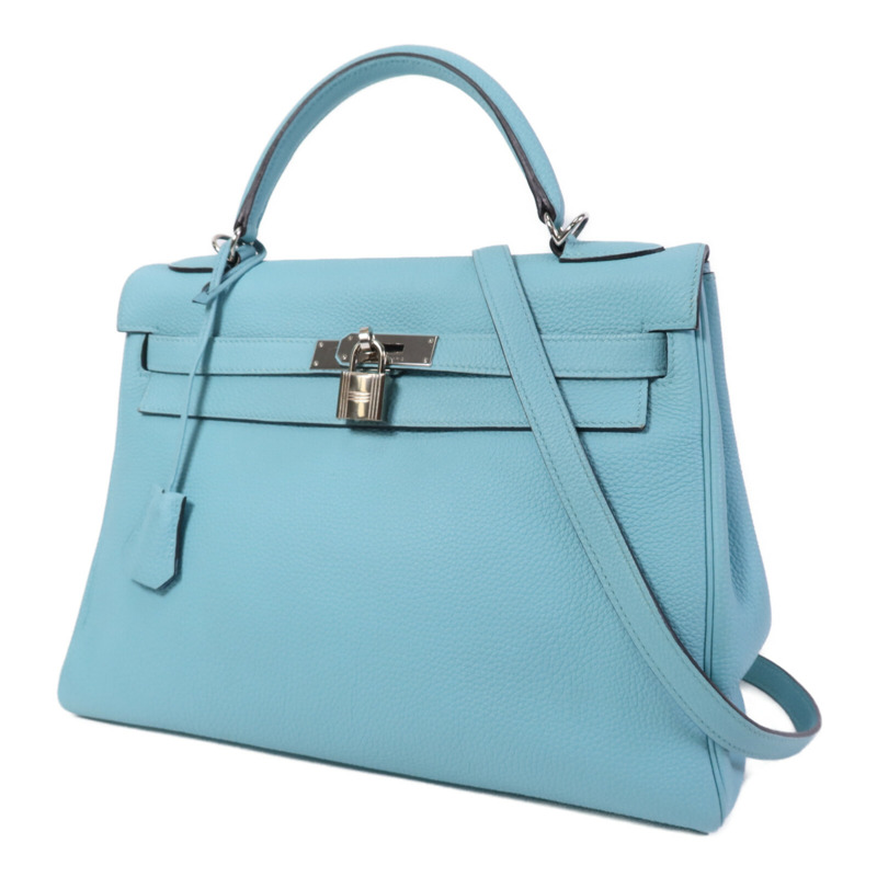 HERMES Clemence皮革Kelly 32手挽肩背兩用袋Bleu Atoll-2