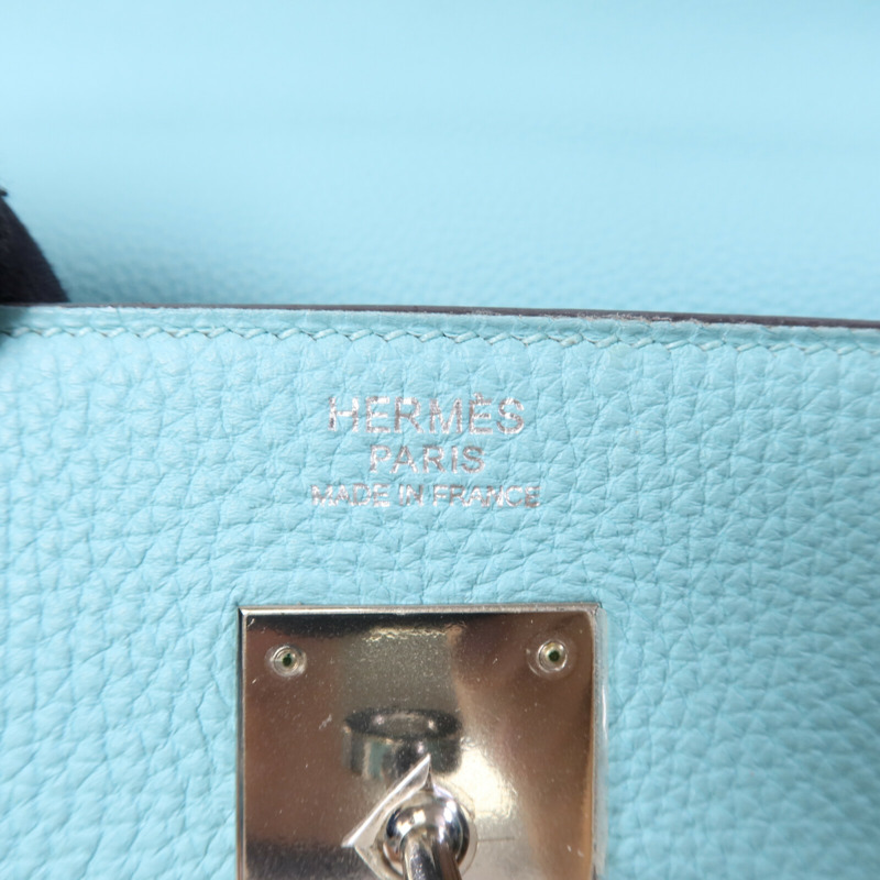 HERMES Clemence皮革Kelly 32手挽肩背兩用袋Bleu Atoll-5