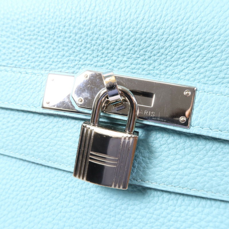 HERMES Clemence皮革Kelly 32手挽肩背兩用袋Bleu Atoll-6