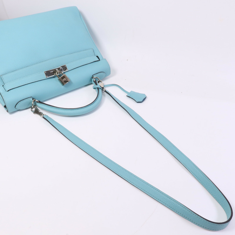 HERMES Clemence皮革Kelly 32手挽肩背兩用袋Bleu Atoll-8