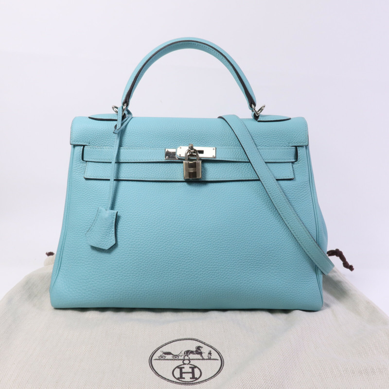 HERMES Clemence皮革Kelly 32手挽肩背兩用袋Bleu Atoll-9